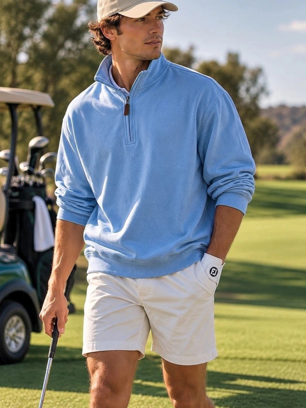 Jack Nicklaus Men's Solid Cotton Quarter-Zip Pullover Blue Medium